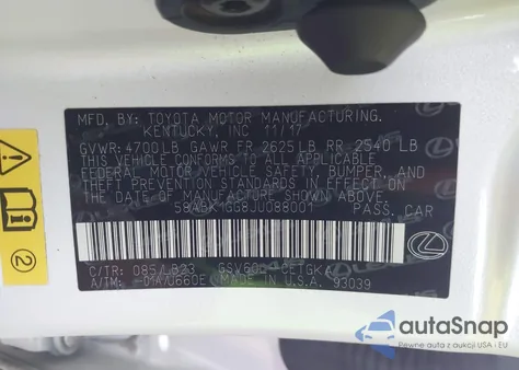 2018 Lexus Es 350 from USA, damaged, VIN 58ABK1GG8JU088001